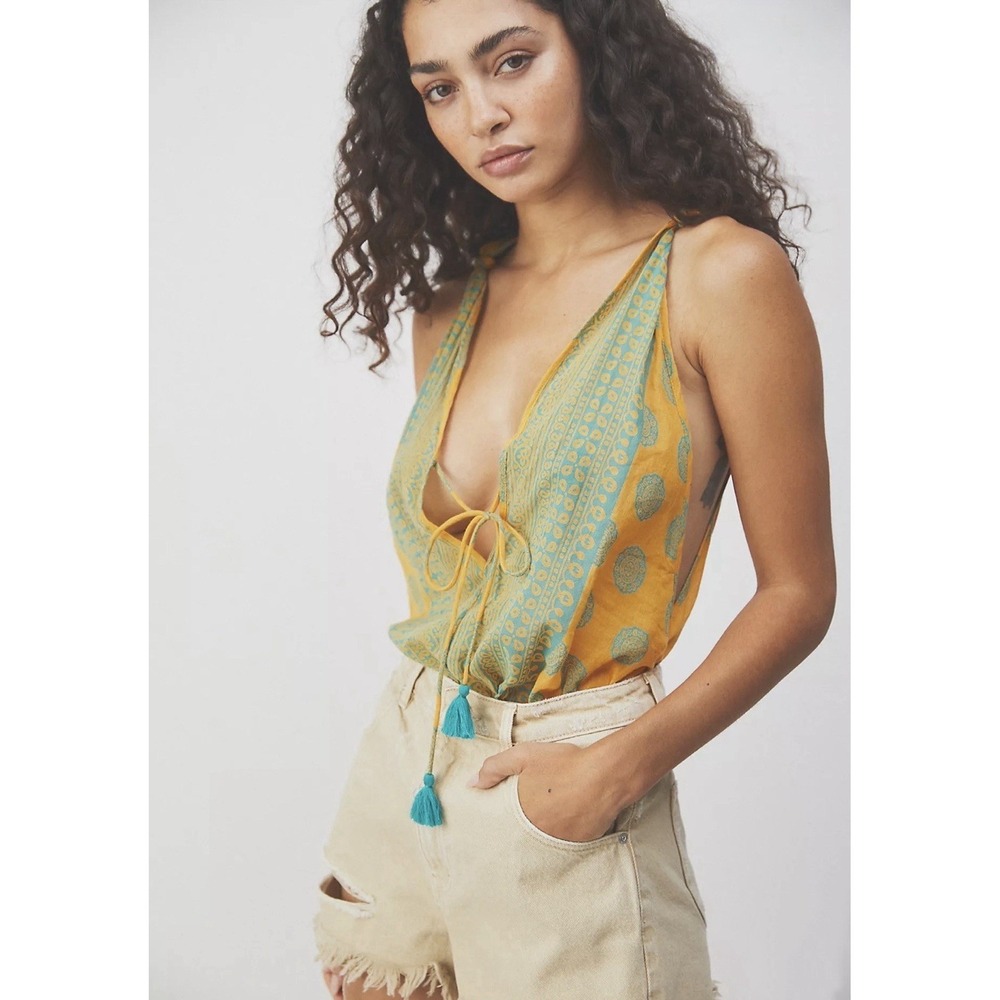 Free People Intimately S Boho Sheer Mesh Bodysuit Festival Fairy Hippie Y2K Top